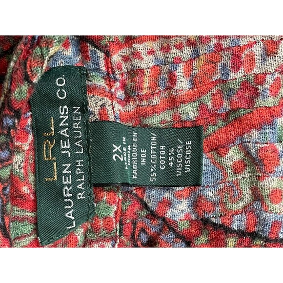 Lauren Ralph Lauren Women's Top Blouse Peasant Boho 2X Red Floral Paisley Print - Picture 6 of 9
